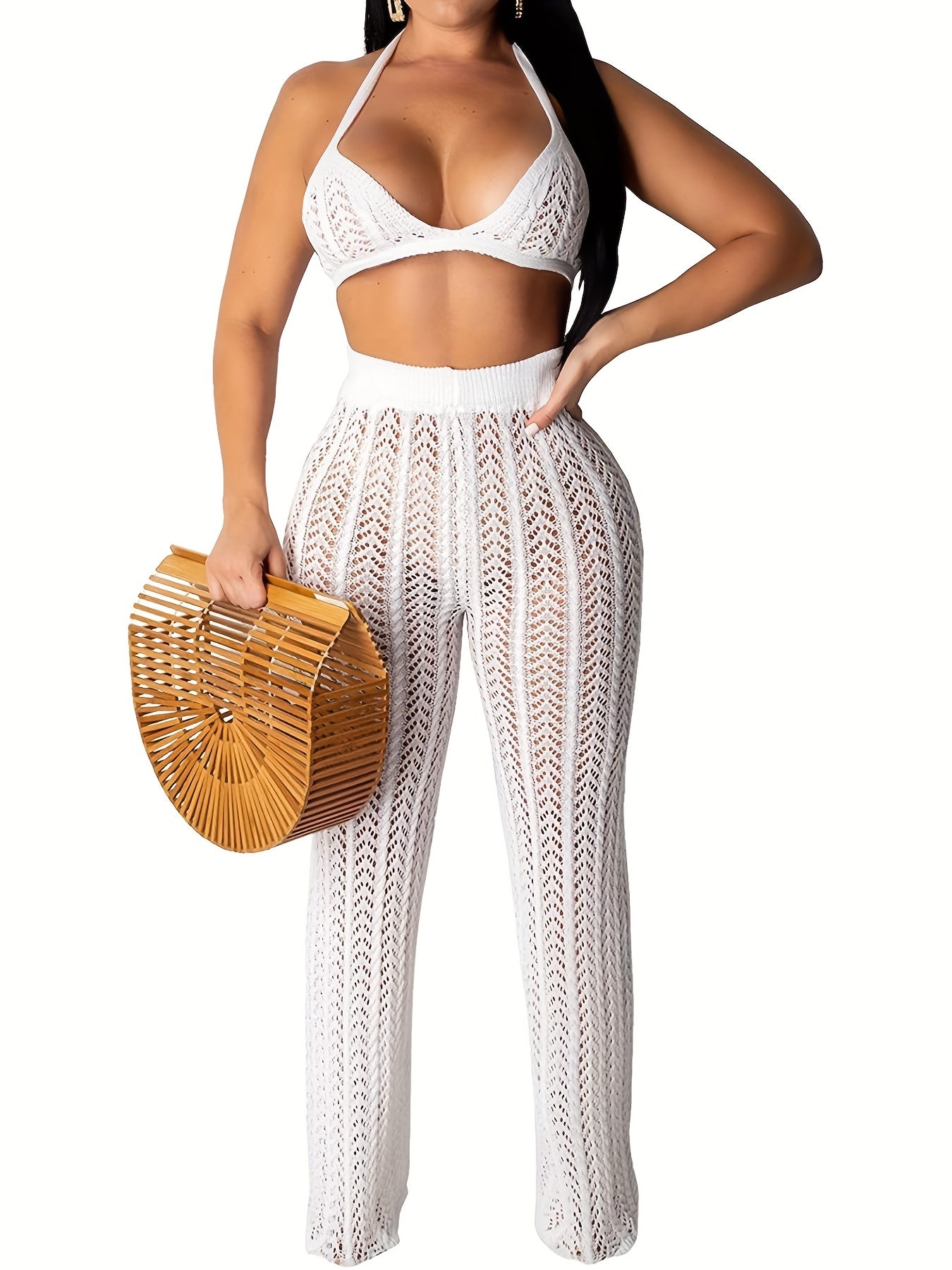  Sexy Sweater Set Halter Neck Bra & Pants Two Piece Set
