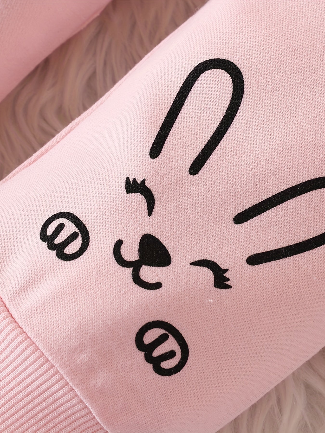 Casual Rabbit Print Little Girls 2pcs Set Long Sleeve Top Trousers