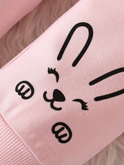 Casual Rabbit Print Little Girls 2pcs Set Long Sleeve Top Trousers