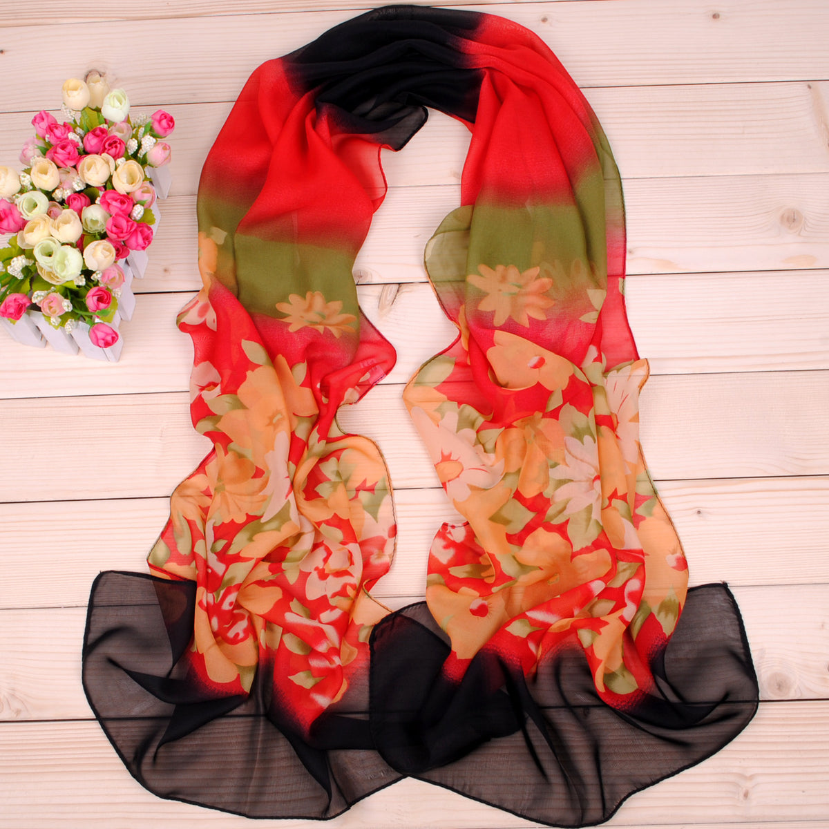 Bohemia Chiffon Scarf Classic Flower Print Shawl Sunscreen Windproof Wrap