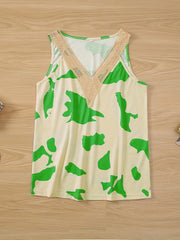 Lace Tie Dye Tank Top V Neck Sleeveless Summer Top