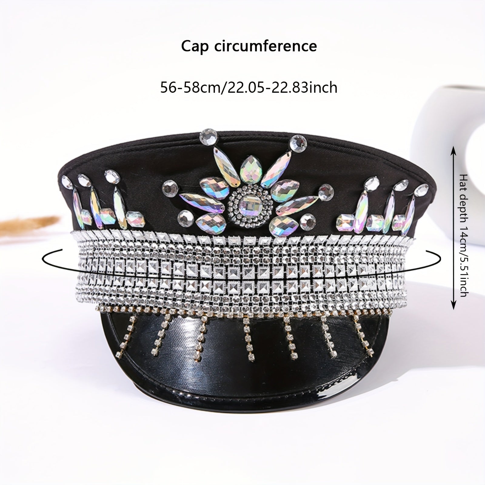 Rhinestone Decor Captain Hat Music Hats Sequin Military Hat Steampunk Headwear