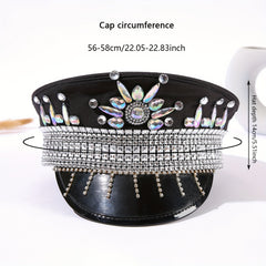 Rhinestone Decor Captain Hat Music Hats Sequin Military Hat Steampunk Headwear