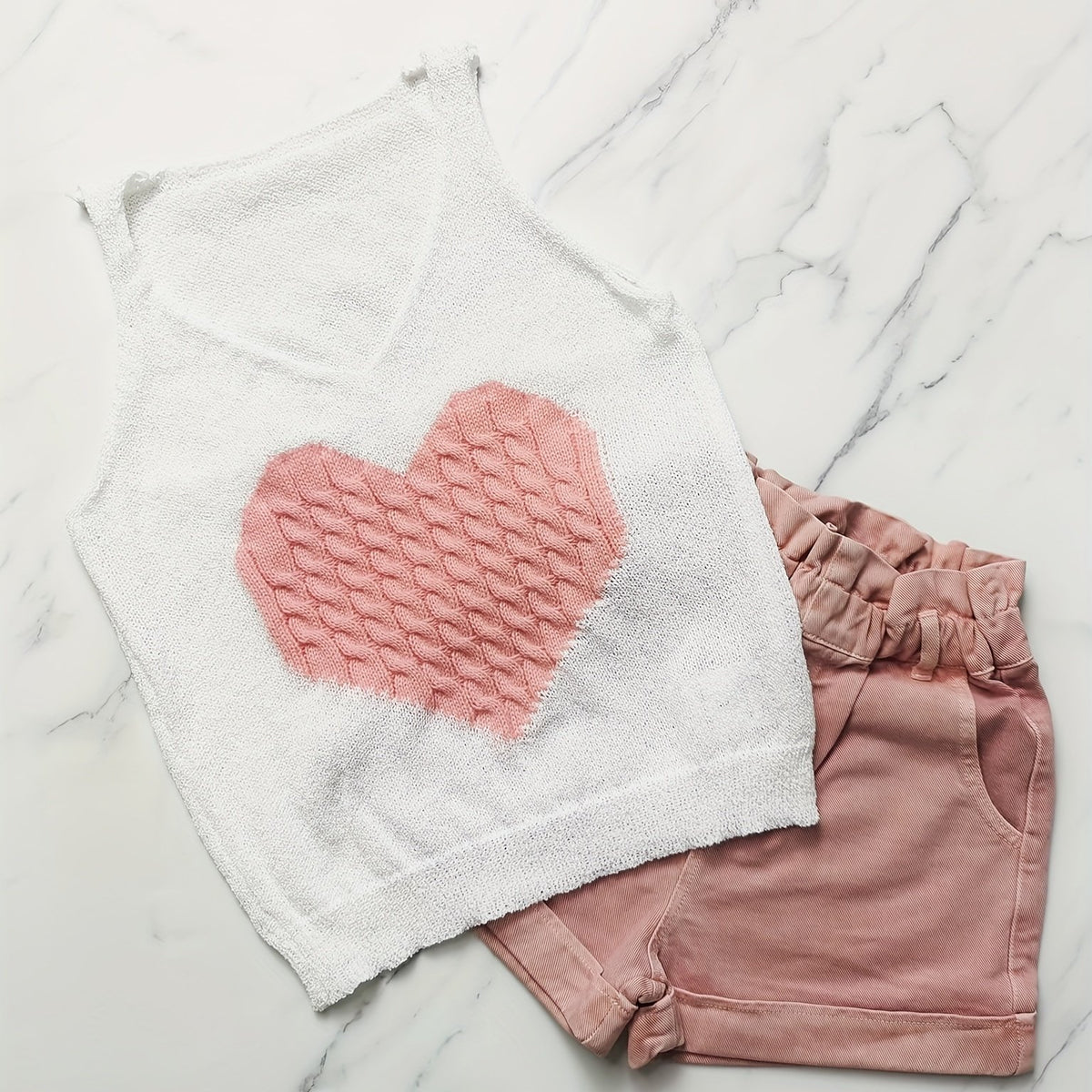 Heart Pattern Knitted Sweater Vest V-Neck Sleeveless Casual Vest