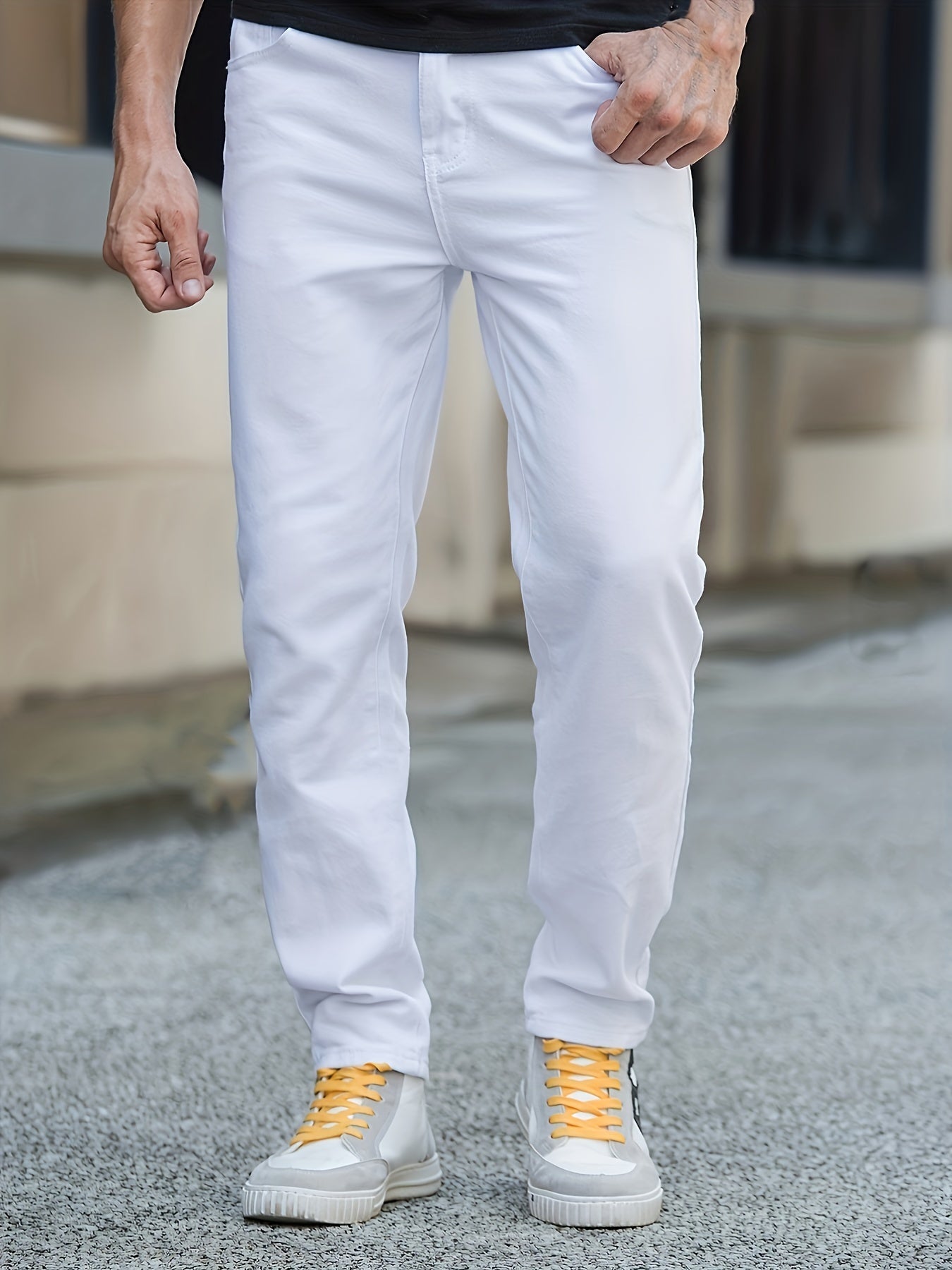 Slim Fit Classic Cotton Jeans Mens Casual Street Style Solid Denim Pants