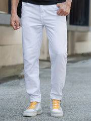 Slim Fit Classic Cotton Jeans Mens Casual Street Style Solid Denim Pants