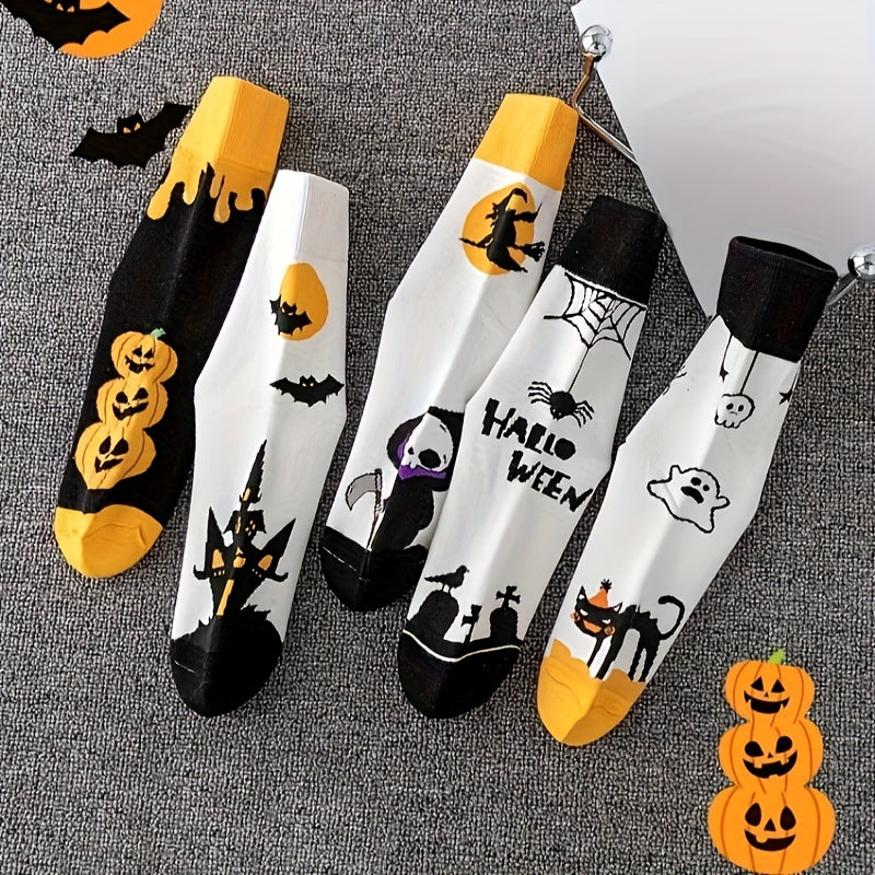 Halloween Pumpkin & Cat Print Socks Women's Stockings