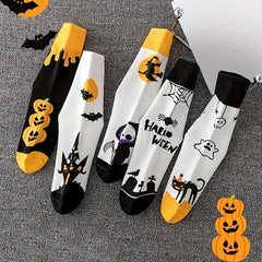 Halloween Pumpkin & Cat Print Socks Women's Stockings