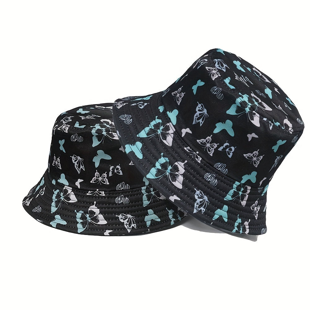 Spring Summer Butterfly Print Fisherman Hat Hip Hop Bucket Hat