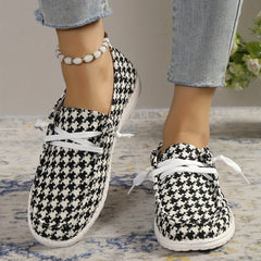 Women's Houndstooth Canvas Shoes Slip On Casual Flat Sneakers