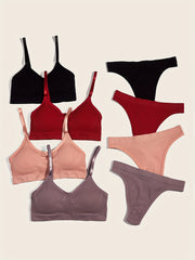 4 Sets Wireless Push Up Bra & Thong Lingerie Set Women's Lingerie