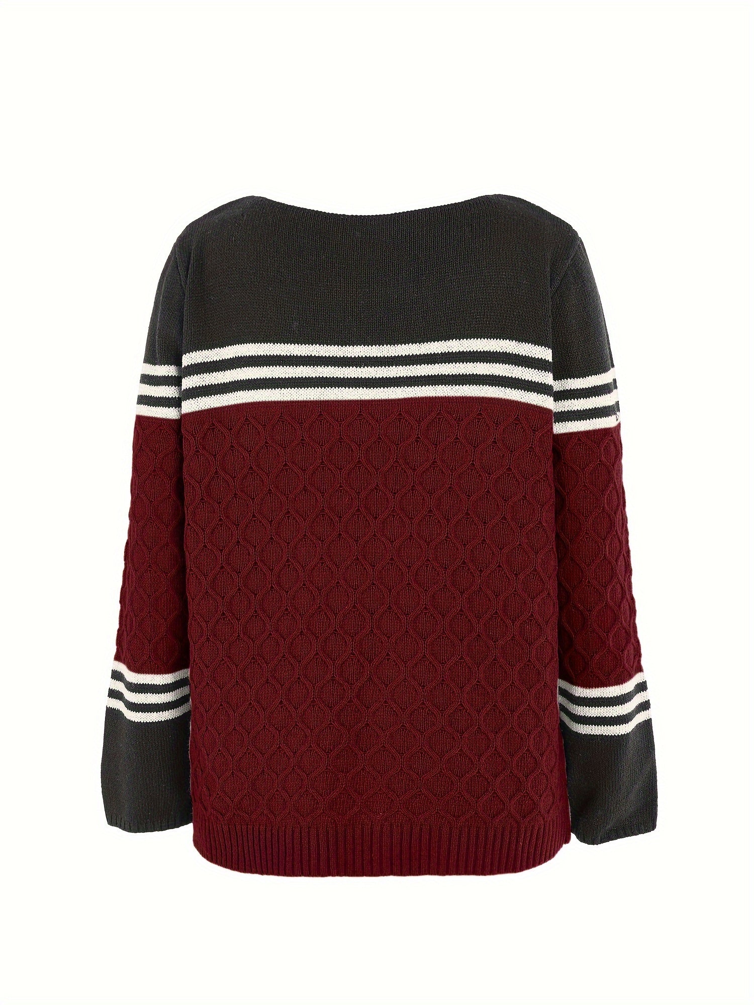  Colorblock Stripe Print Jacquard Sweater