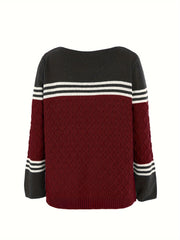  Colorblock Stripe Print Jacquard Sweater