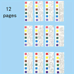 12pcs Watercolor Coloring Book for Kids, Built-in Watercolor Palette