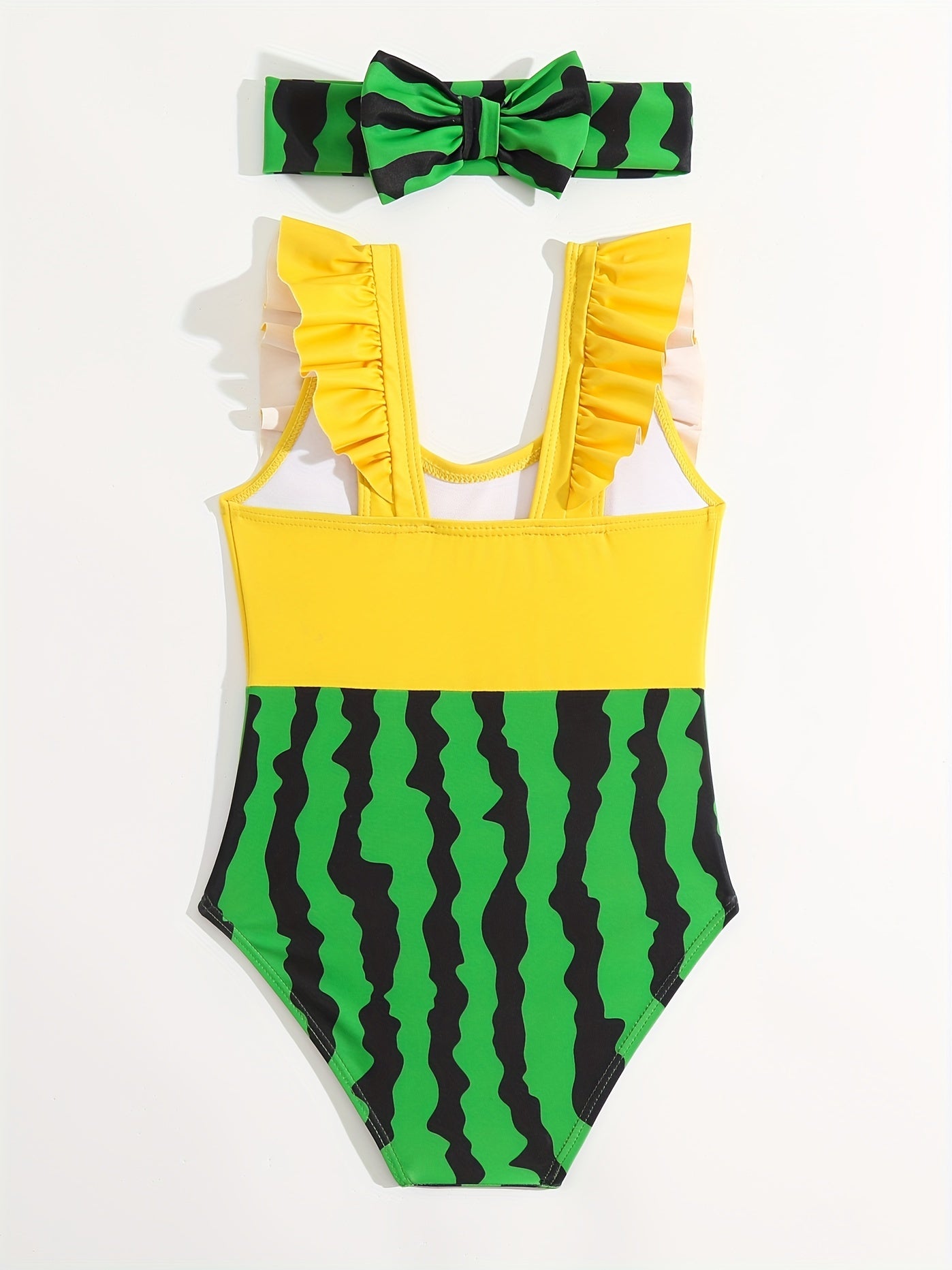 Girls Watermelon Print Tankini Ruffle Swimsuit for Summer Beach