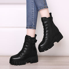 Metal Buckle Ankle Combat Boots Lace Up & Zipper Women's Footwear