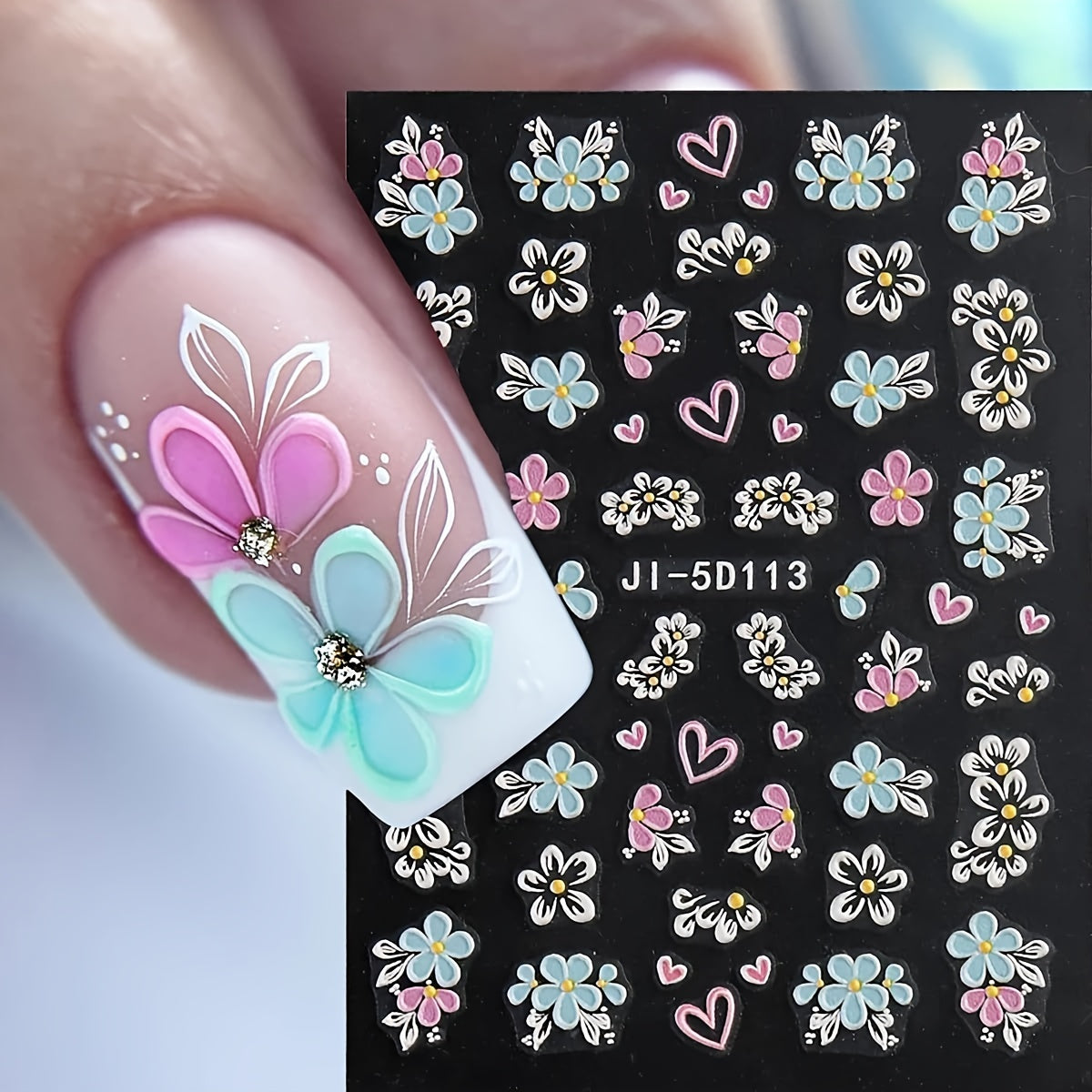 5D Pink Petals Butterfly Nail Stickers French Line Acrylic Spring