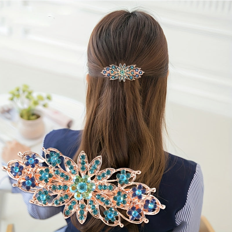 Alloy Peacock Shaped Barrette Glitter Rhinestone Hair Clip Vintage Hair Clip
