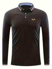 Men's Wing Golf Shirt Long Sleeve Tennis Chukker Business Casual