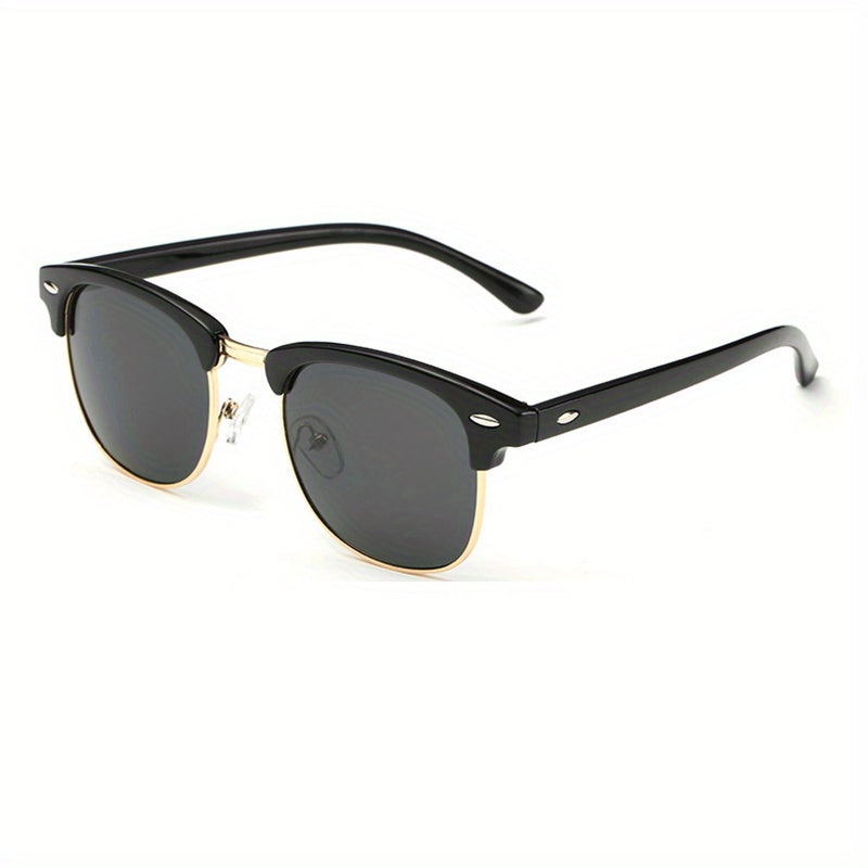 Classic Half Frame Semi Rimless Mens Sunglasses Polarized Retro Mirrored UV400