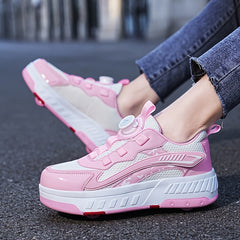 Girl's Roller Shoes With Rotating Buckle - Wheel Skate Sneakers
