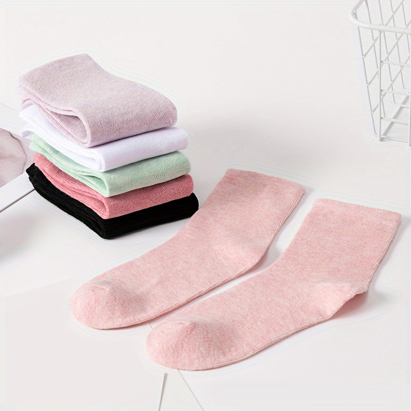 6 Pairs Solid Mid Tube Socks Women's Stockings