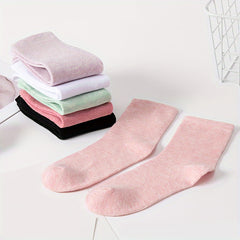 6 Pairs Solid Mid Tube Socks Women's Stockings