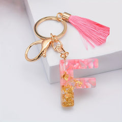 Y2K Initial Letter Keychain Pink Tassel Key Chain Resin English Letters Pendant