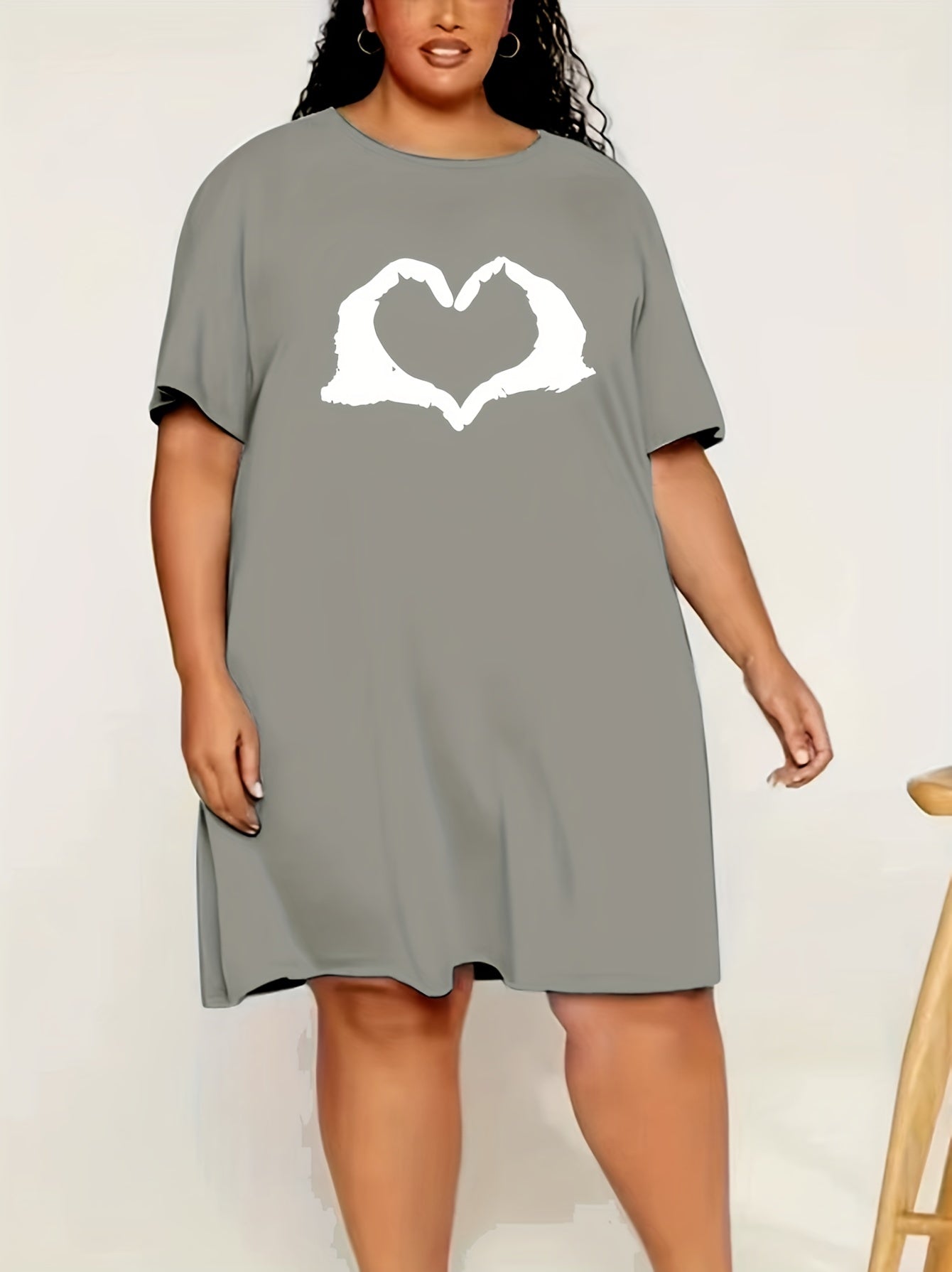  Heart Print Short Sleeve Sleep Dress