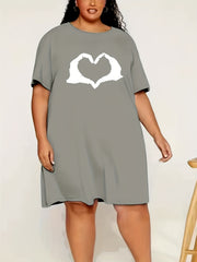  Heart Print Short Sleeve Sleep Dress