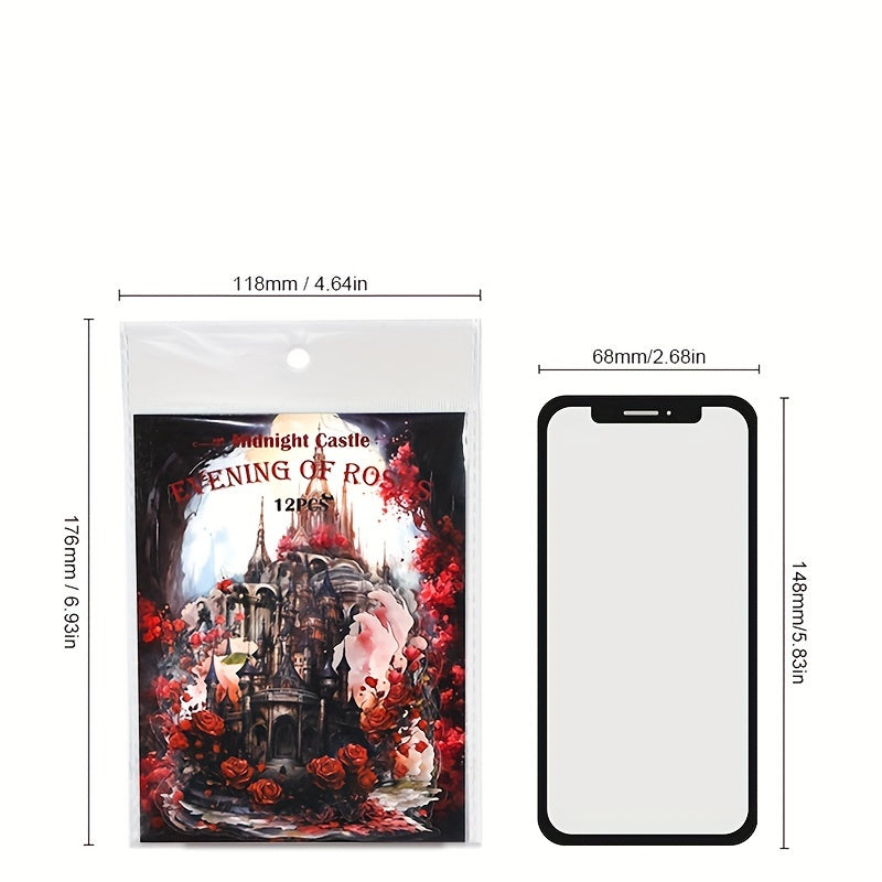 Midnight Castle Series Retro Flower Castle Journal Stickers - 12 Sheets