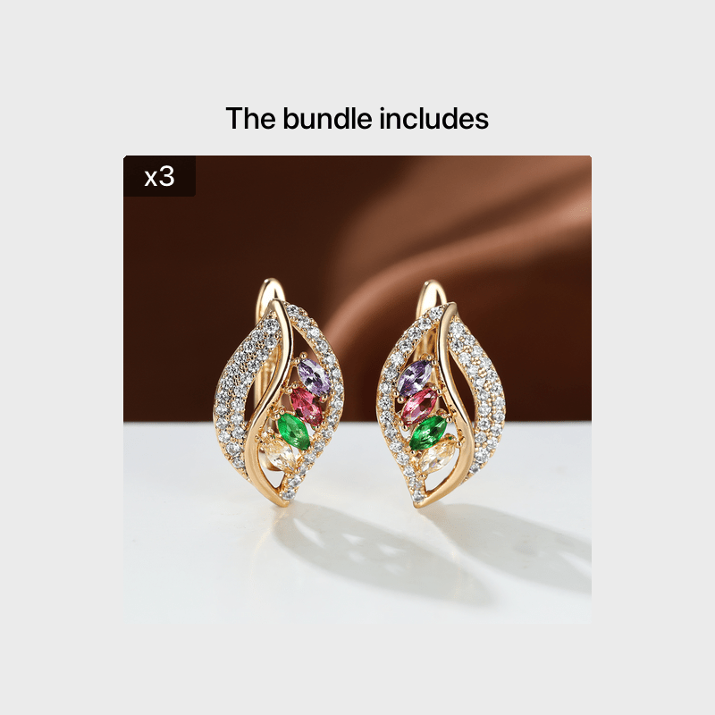 Marquise Cut Multicolor Stone Clip On Hook Earrings CZ Drop Dangle