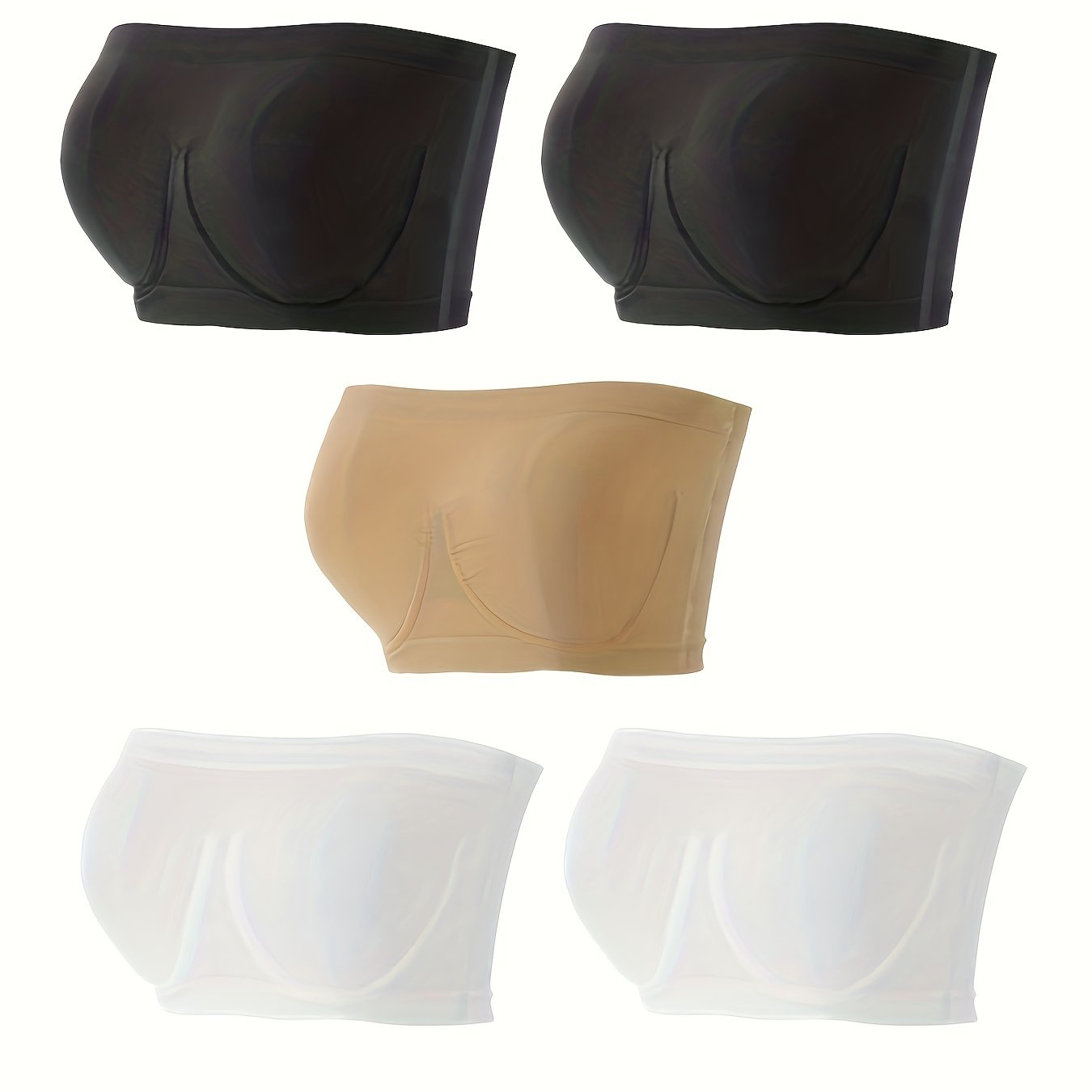 5 Pack Strapless Bandeau Bra Set Plus Size Comfort Solid Tube