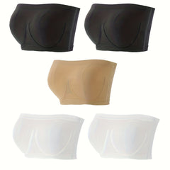 5 Pack Strapless Bandeau Bra Set Plus Size Comfort Solid Tube