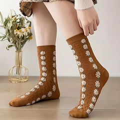 5 Pairs Floral Print Mid Tube Socks Women's Stockings