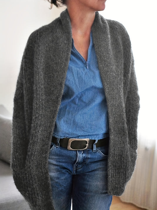  Solid Long Sleeve Shawl Collar Cardigan