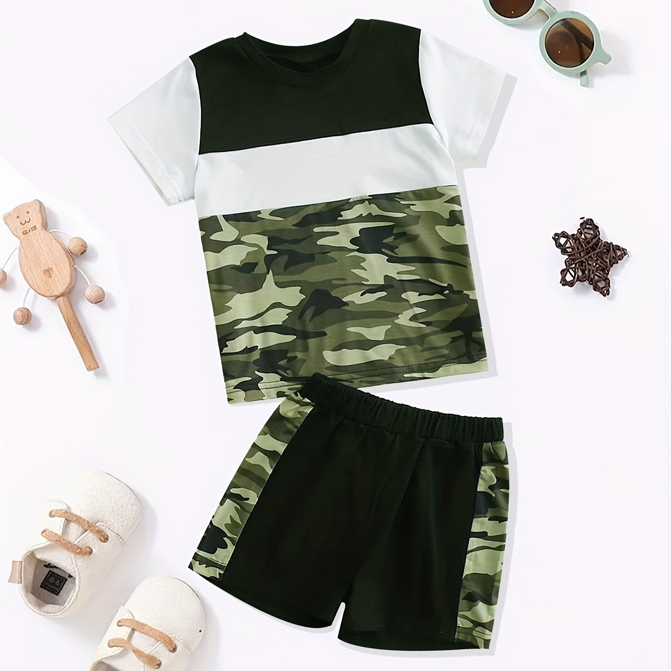 Boy's Camo Print T shirt & Shorts Set Short Sleeve Top Casual Outfit