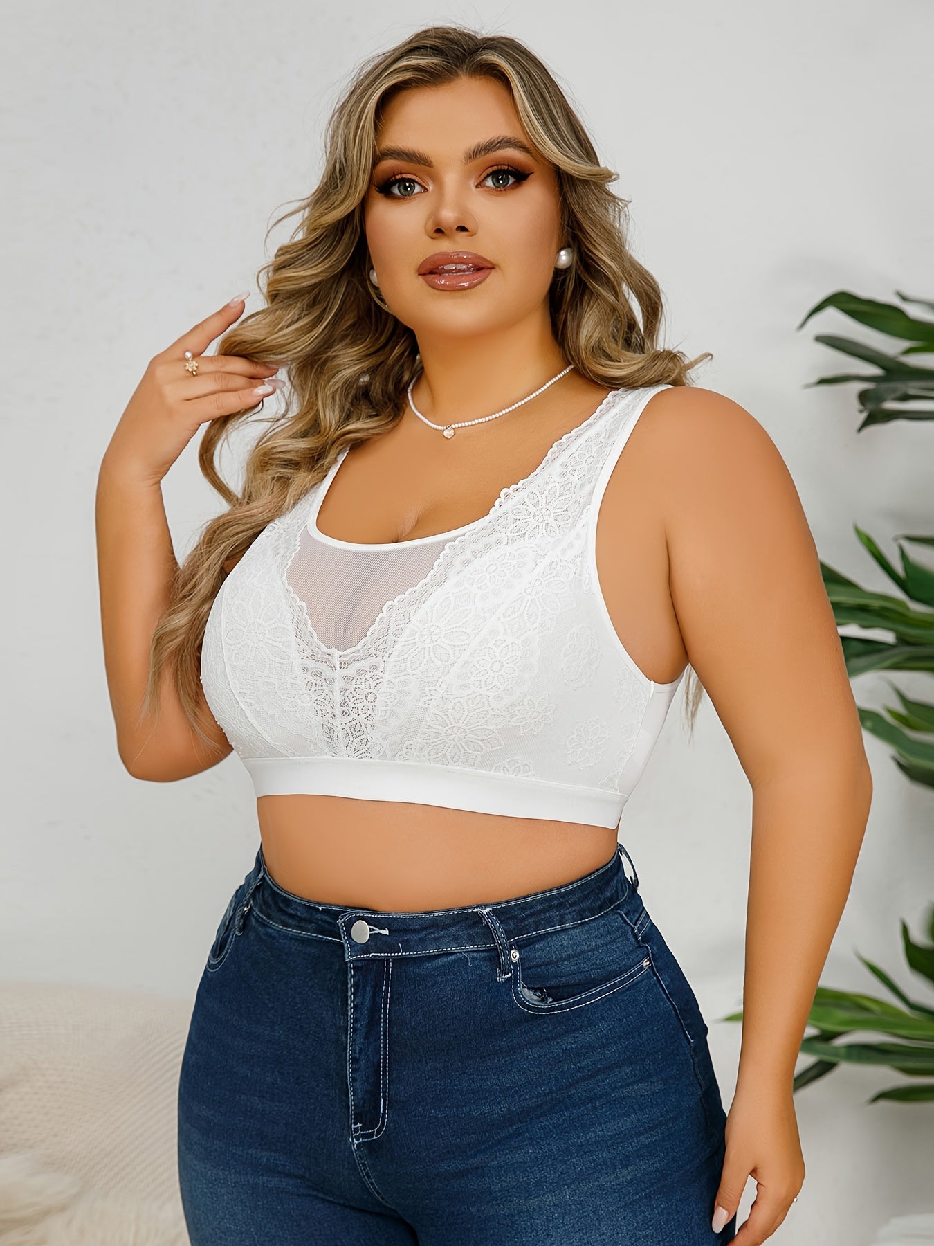  Sexy Bra Women's Floral Lace Mesh Wide Straps Semi Sheer Bra