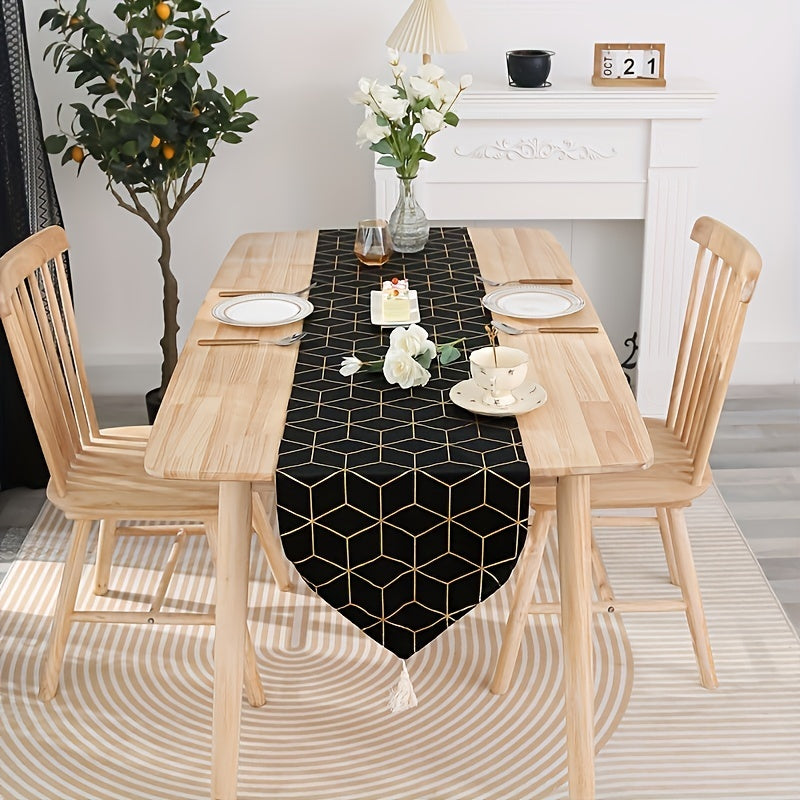 Gilded Table Runner Tassel Fabric TV Bedside Cabinet Sideboard Vase Lamp Cloth