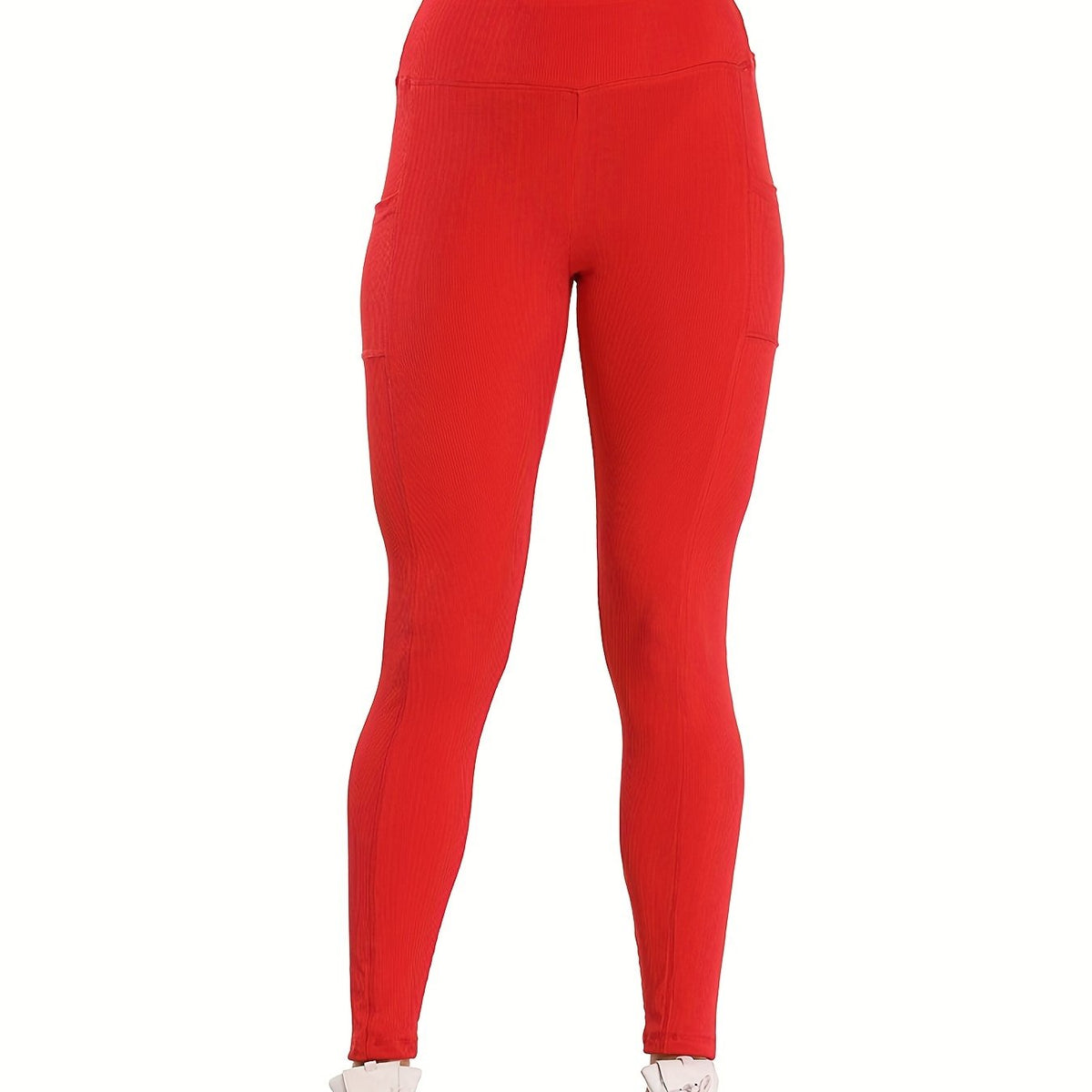 High Waist Yoga Leggings With Pocket Ribbed Knitting Crop Pants