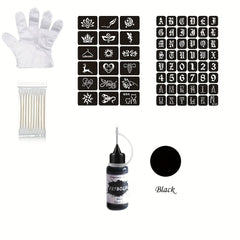 Temporary Tattoo Kit Freehand Ink with 2 Self-Adhesive Stencils