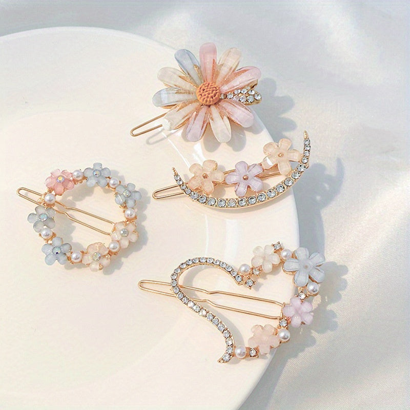 5pcs Pearl Butterfly Hair Clip Rhinestone Flower Hair Accessories
