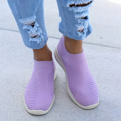 Women's Slip On Walking Shoes Flying Woven Casual Flat Shoes