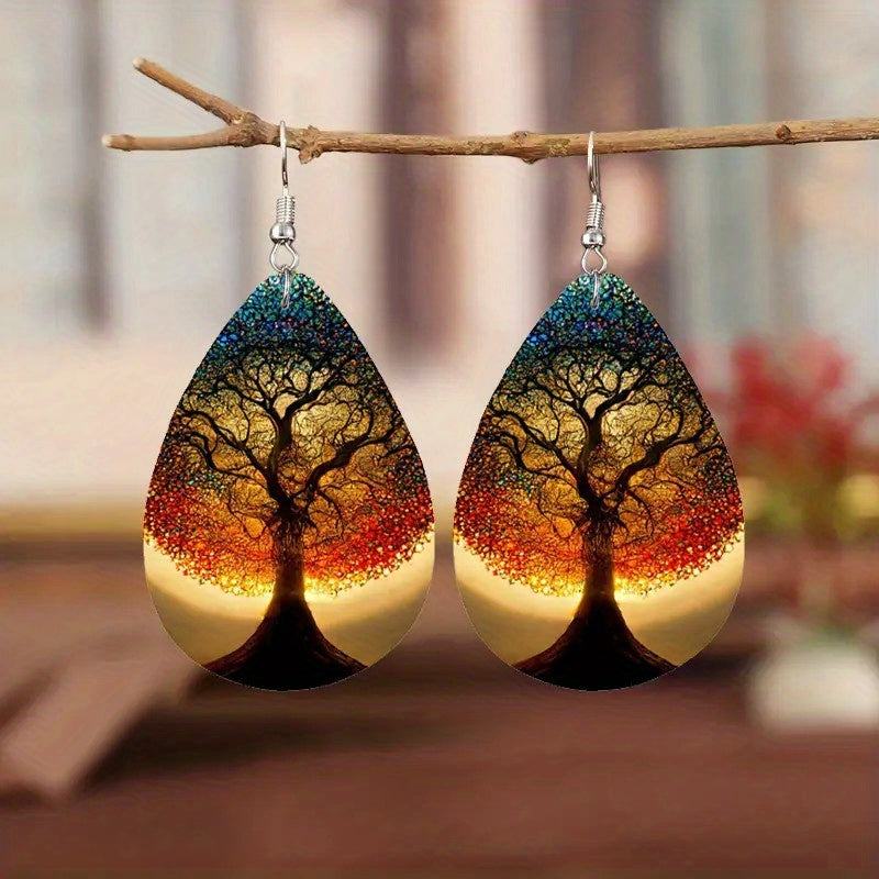 Tree Of Life Faux Leather Earrings Men Women PU Hanging Party Earrings
