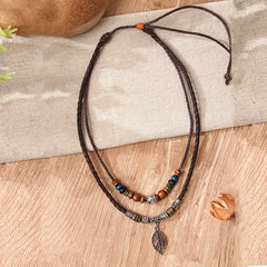 Women's PU Leaf Wooden Bead Necklace Party Jewelry Gift