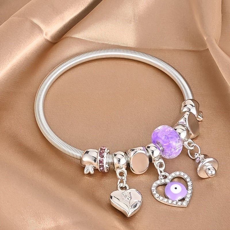 Vintage Butterfly Pendant Bracelet Heart Spring Chain Stretchable Bangle