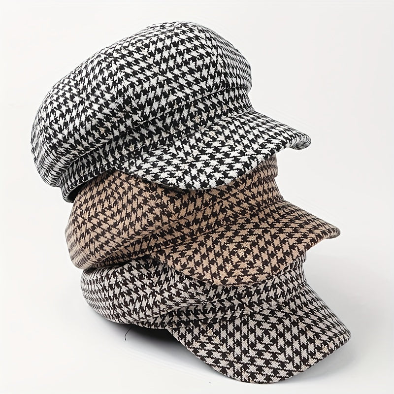 Thousand Bird Lattice Octagonal Hat Bright Silk Beret Plaid Painter Hat