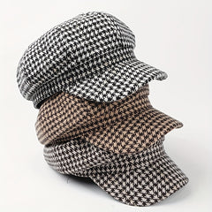 Thousand Bird Lattice Octagonal Hat Bright Silk Beret Plaid Painter Hat