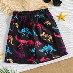 Boy's Dino Skeleton Beach Shorts Swim Trunks Halloween Style Kids' Beachwear