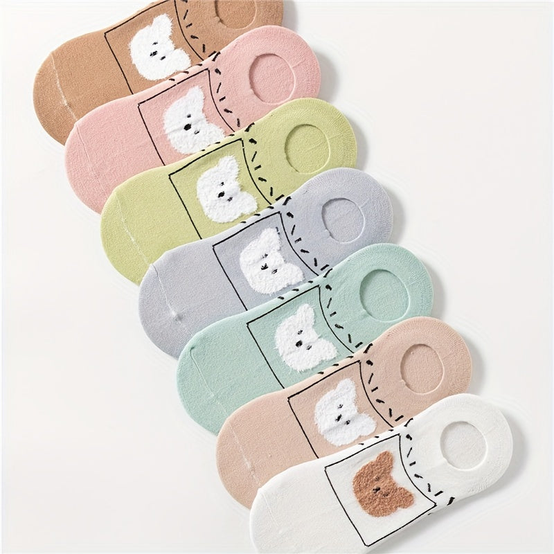 7 Pairs Cartoon Bear Ankle Socks Soft Lightweight Women's Stockings